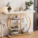 41.3" Console Table for Entryway, Industrial Hallway Sofa Table with Storage Shelves, Narrow Accent Decor Living Room Furniture with Circle Base for Foyer, Entrance, White Gold, 41.3 inches x 11.4 inches x 31.5 inches