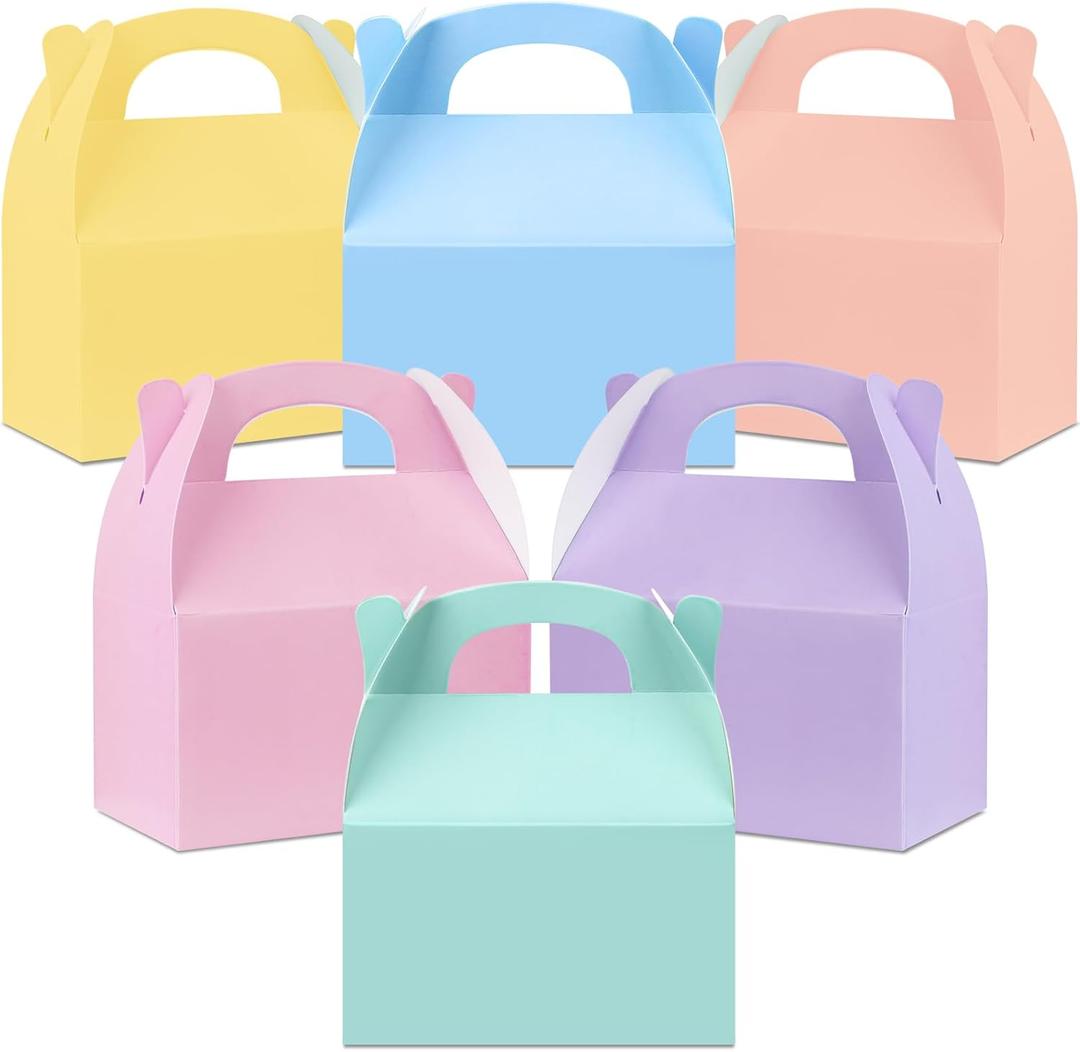 24 Pcs Pastel Party Favor Treat Boxes, Colorful Paper Candy Gift Gable Boxes for Party Favors, Pastel Goodie Box for Birthday Wedding Spring Easter Parties Supplies Decorations, 6 x 3.5 x 3 Inches