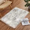 Goolela Throw Rugs 2x3 Small Rug White and Grey Tips Faux Fur Rug Furry Washable Rug for Bedroom Dorm Bedside Rug Room Decor Small Carpet Faux Sheepskin Rug, Rectangle