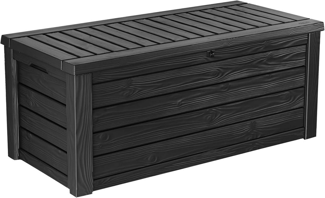 Keter Outdoor Storage Deck Box, 150 Gallon Resin Patio Bin & Bench, Solid, Dark Grey