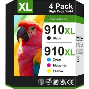 910XL Ink Cartridges for HP Printers Replacement for HP 910XL Ink Cartridges Combo Pack for HP 910 Ink Work with OfficeJet Pro 8010e 8015e 8025e 8020e 8028e 8035e 8015 8020 Printer (4 Pack)