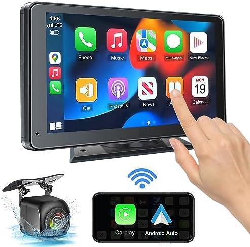Portable Wireless with Apple CarPlay and Android Auto Screen for Car, 7" HD Touch Screen Car Stereo with Mirror Link, Bluetooth 5.2, Backup Camera, AUX,FM Transmitter for All Vehicle