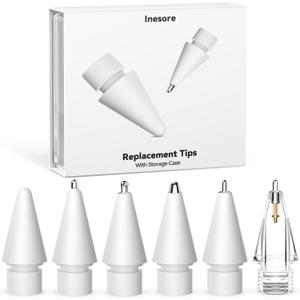 Inesore for Apple Pencil Tips Accessories with Exquisite Pen Tip Storage Box,Upgraded Tips Compatible with Apple Pencil Pro/USB-C/1st Gen/2nd Generation,Multiple Options Metal Durable Nibs (6 Pack)