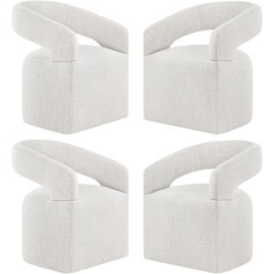 KISLOT Upholstered Dining Chairs Set of 4, Modern Rolling Dining Chairs with Hidden Casters, Arm Kitchen Chairs with Linen Look Fabric, Padded Barrel Chairs for Dining Room, Kitchen, Bedroom, Beige