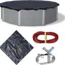 Blue Wave Bronze 8-Year 28 ft Round Above Ground Pool Cover for Winter Durable & Weather-Resistant Polyethylene  4 ft Overlap, Black Underside, Reinforced Grommets, Winch, Cable  Navy Blue