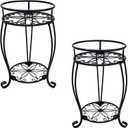CASIMR 2Pack Plant Stand, 2 Tier 19.2 inch Tall Metal Potted Holder Rack,Indoor Outdoor Multiple Flower Pot Shelf Rustproof Iron Garden Container for Garden Patio Living Room Corner Balcony, Black