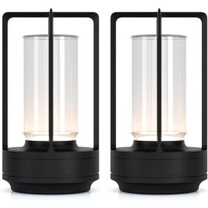Portable Metal Table Lamp for Indoor/Outdoor ,Rechargeable Cordless LED Lamp, 3-Colour Infinitely Dimming Battery Powered Small Desk Lamp, Restaurant/Bedroom/Bar/Coffee/Camping Light (Black Set of 2)