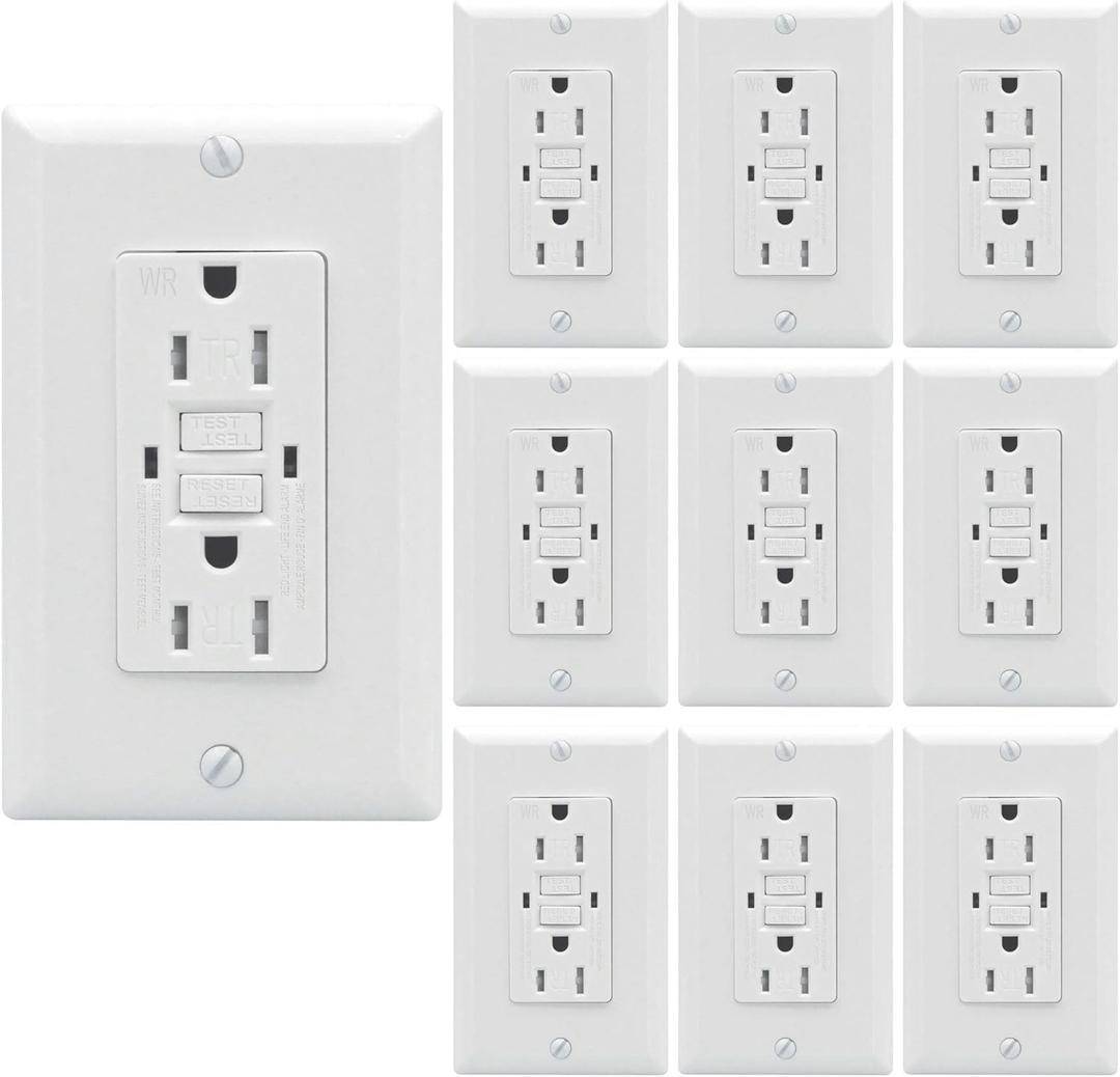 GFCI 15 Amp Self Test, Tamper TR and Weather WR Resistants Duplex Receptacle, Standard Decorative Outlet with LED Indicator, Ground Fault Circuit Interrupter, UL Listed, White (20)
