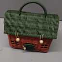 KOLWOVEN Rattan Storage Basket with Lid - Mouse in a Box - Small Doll House - Decorative Hand Woven Shelf Organizer - Cute Handmade Handcrafted Gift Decoration Artwork Wicker (Moss Green)