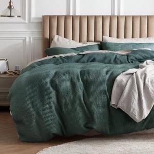 Bedsure Cotton Duvet Cover King - 100% Cotton Waffle Weave Forest Green Duvet Cover King Size, GentleSoft and Breathable Bedding Set for All Season, 3 Pieces, 104"x90" (King (104" x 90"), 13 - Forest Green (No Comforter))
