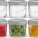 JoyJolt 8 Oz Mason Jars With Lids, Labels and Measures! 6-Pack Wide Mouth Mason Jars, Glass Jar with Lid and Band. Airtight Canning Jars, Overnight Oats Jars, Salad Jars, Sourdough Starter Jar