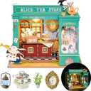 Rolife DIY Miniature House Kit Alice's Tea Store, Tiny House Kit for Adults to Build, Mini House Making Kit with Furniture, Halloween/Christmas Decorations/Gifts for Family Friends (Alice's Tea Store)