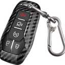 QBUC for Ford Key fob Cover,Carbon Fiber Car Key Case Protector with Keychain Compatible with with Ford Fusion F-150 Edge Explorer Mustang Lincoln MKZ MKC 4/5 Buttons Smart Key, Black Carbon Fiber