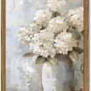 Framed Vintage Canvas Wall Art, White Hydrangea Floral Wall Decor Paintings, Flower Pictures Prints Aesthetic Home Decor for Living Room Bedroom Bathroom Office 16x24 inch