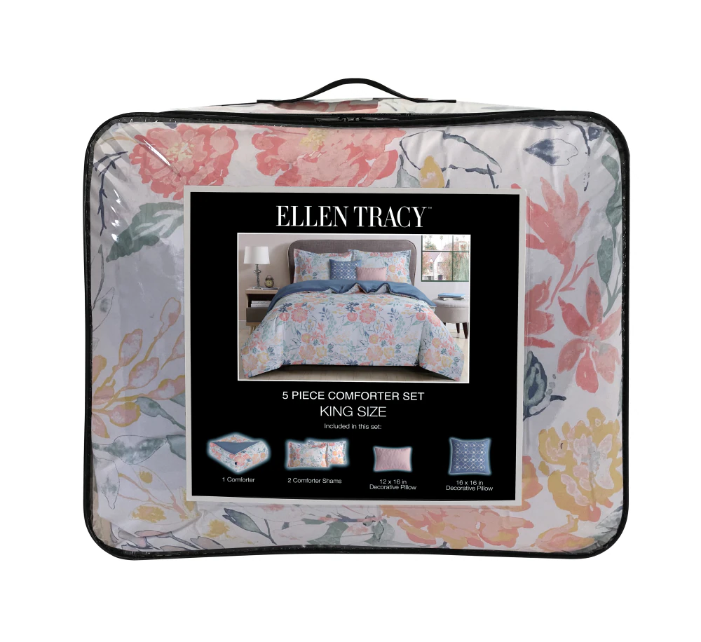 Ellen Tracy 5 Piece Comforter Set 100% Full / Queen Floral