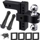 Adjustable Trailer Truck Drop Hitch - Fits 2 Inch Receiver Only, 8 Inch Drop Dual Ball Mount 2" and 2-5/16" Up to 12,500 LBS GTW, Heavy Duty Aluminum Towing Hitch with 2 Hitch Locks & 4 Silencer Pads (Black)