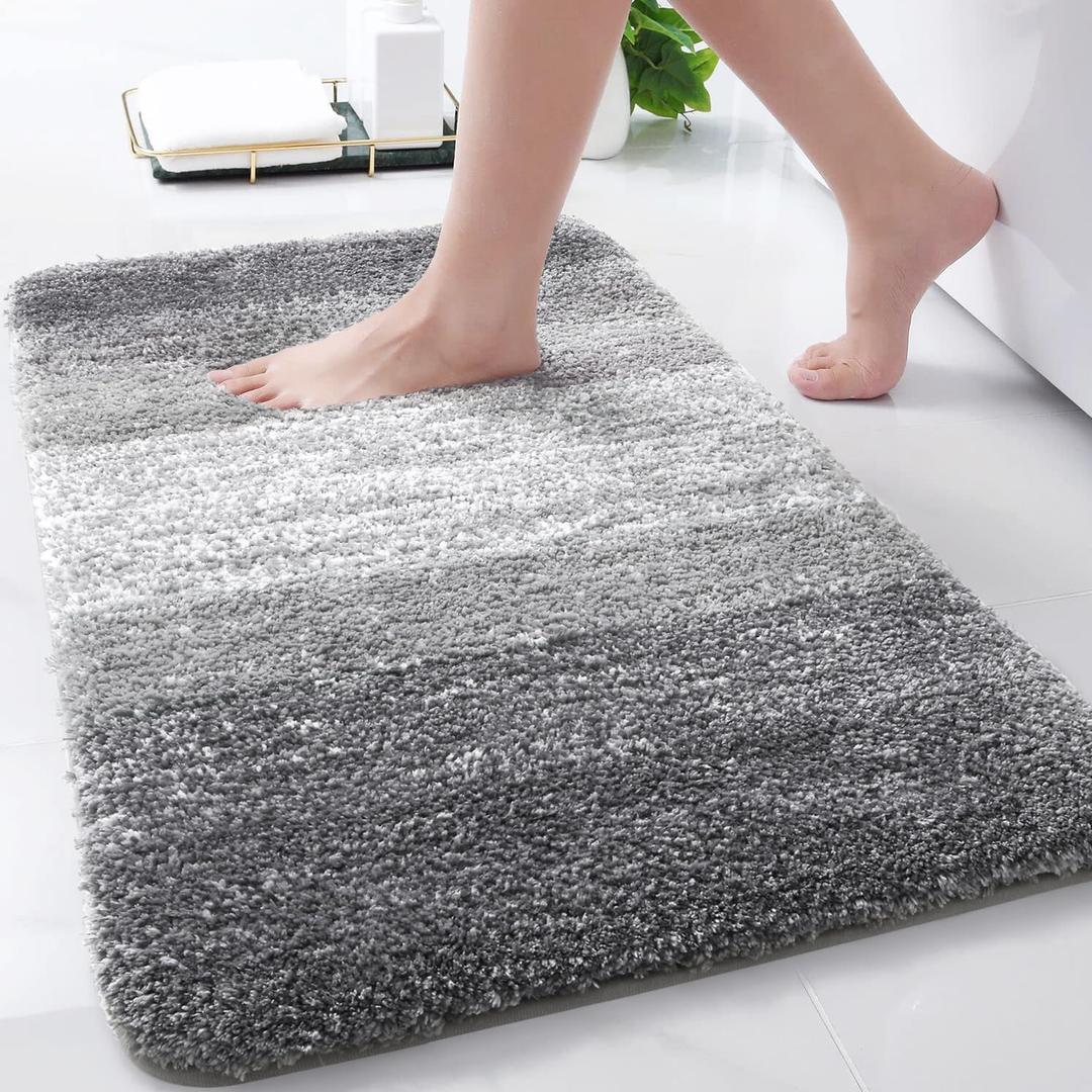 Arotive Microfiber Bathroom Rugs, Shaggy Soft and Absorbent Bath Rug, Non-Slip, Thick Plush Machine Washable Dry Bath Mats for Bathroom, Tub and Shower, 30x20, Grey