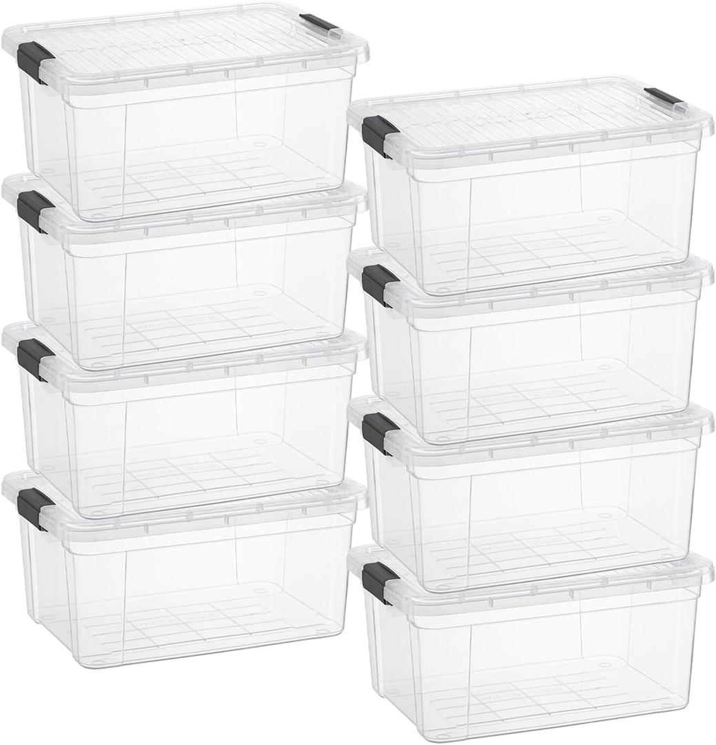 Superio Clear Storage Boxes with Lids, 20 Quart Plastic Container Bins for Organizing, Stackable Crates, BPA Free, Non Toxic, Odor Free, Organizers for Home, Office and Dorm, 8 Pack