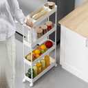 SPACELEAD Slim Storage Cart 4 Tier,Bathroom Organizer Rolling Utility, Mobile Shelving Unit Slide Out for Office, Kitchen, Laundry Room & Narrow Places,White