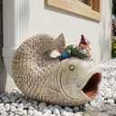 Gnome Fish Sculpture, Garden Animal Statue & Outdoor Decor, Eco-Friendly Resin Gutter Diverter Rain, Decorative Gutter Extension Downspout, Splash Block, Perfect for 3"x4" Downspouts