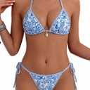 Tainehs Women's Sexy Halter Bikini Set Triangle Top String Swimwear Two Piece Swimsuits Cheeky Bathing Suit (M)