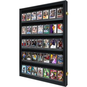 Baseball Card Display Case 35 Graded Sports Card Display Frame, Holds Sport Cards with UV Protection Clear View Lockable Wall Cabinet for Baseball Football Basketball Hockey Comic Trading Cards