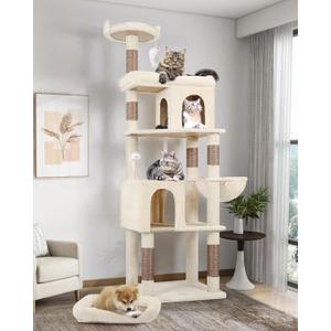 Globlazer Heavy Duty Cat Trees for Large Cats, Sturdy 72in Maine Coon Cat Tree for Large Cat 20 lbs+ Heavy Duty Cat Tower for Adult Biggest Cats with 6 Scratching Posts, Hammock, S72, Beige