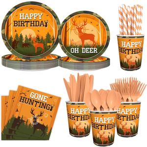 192pcs Hunting Camo Theme Birthday Party Decoration Includes Plates, Cup, Napkin, Tablecloth, Supplies for Baby Shower Oh Deer Hunting Outdoor Camping Picnic Disposable Tableware Decor Serve 24 Guests