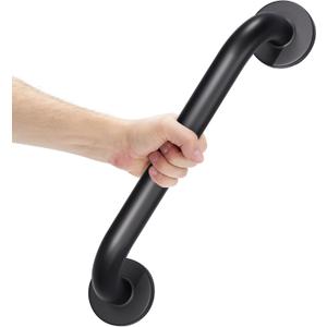 AmazerBath Shower Grab Bars for Seniors Anti Slip, Bath Safety Grab Bar for Needy, Stainless Steel Bathroom Safety Grab Bars, Thickened Bar Bigger Base Holds 500LBS, 16" L x 1.25" D, Black (Matte Black)