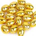 36 Pack 2.4 Inch Golden Easter Eggs, Metallic Plastic Empty Gold Eggs Bulk for Easter Egg Hunt, Easter Basket Stuffers Fillers, Filling Treats and Party Favors