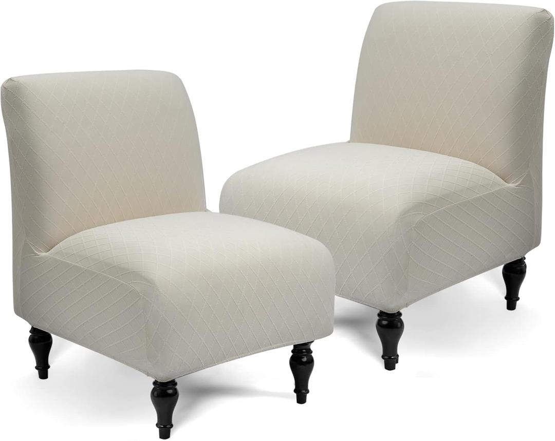 Armless Accent Slipper Chair Cover Slipcover,Stretch Spandex Removable Jacquard Non-Slip Silp Cover for Accent Chair Without arms Furniture Protector for Living Dining Room