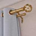 Gold Double Curtain Rods, Heavy Duty Decorative Drapery Rod 36-72 Inches, Telescoping Drapery Rod with Twisted Cage Finials