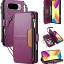 Neiye for Google Pixel 10/10 Pro Wallet Case with Card Holder Fashion PU Leather Magnetic Snap Flip Zipper Strap Protective Phone Case for Google Pixel 10/10 Pro Case Wallet(6.3 inch-Purple)