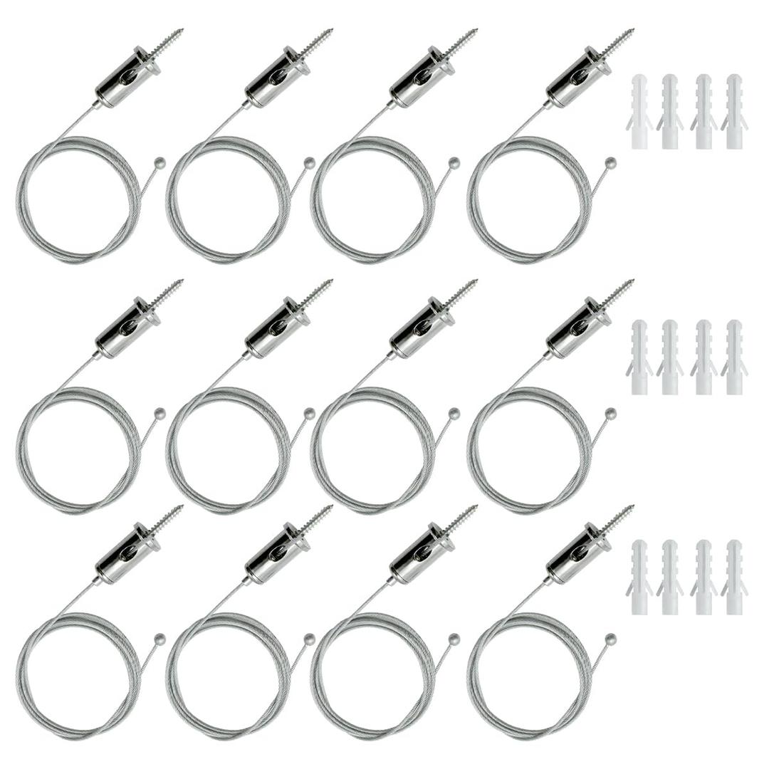 12 Sets Hexagon Garage Lights Suspension Cables Kit Steel Hanging Chains 3.28ft, Hex Honeycomb Light Connectors Pendant Light Wire Rope Cable Heavy Duty Chandelier Wire Adjustable (1m 12pcs)