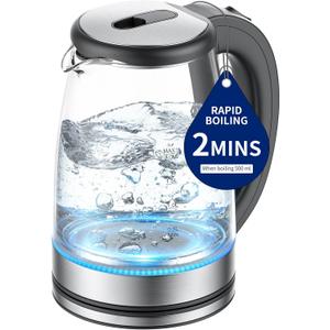 Electric Kettle Glass 2L, 1500W Fast Boiling Hot Water Boiler with Auto Shut-Off, LED Light, BPA-Free, Borosilicate Glass, Stainless Steel Interior, Wide Opening, Display Refrigerator with Door 04