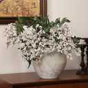 Zeyune 3 Pcs Artificial White Berry Stem Spring Faux Flowers Picks Branches Fake Realistic Sedum Stem Spray for Wedding Holiday Seasonal Farmhouse Mantel Harvest DIY Home Decorations(35 Inch)