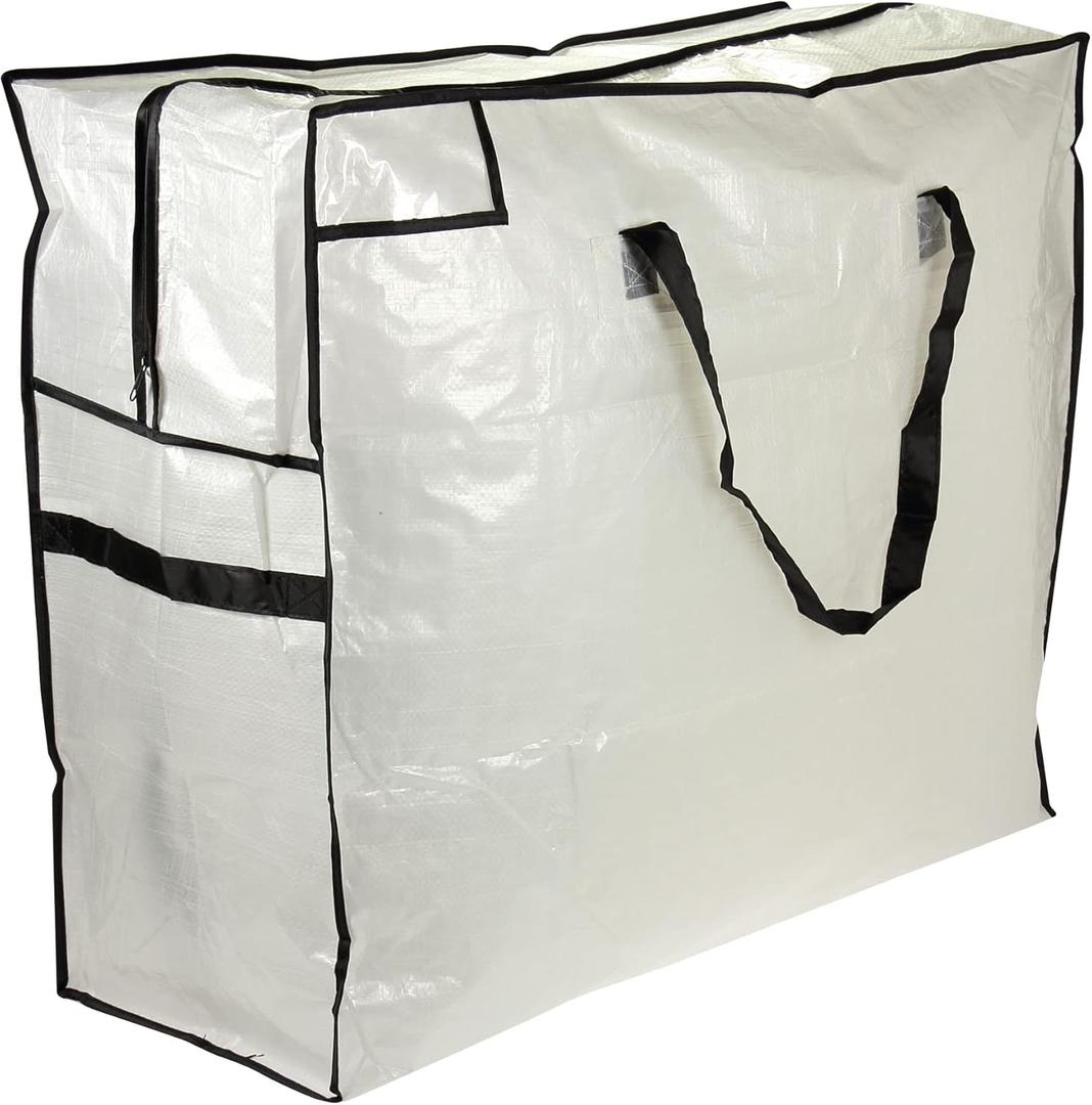 Household Essentials 2622 MightyStor Large Storage Bag with Handles | Clothing and Linen Storage Bag | White Tarp with Black Trim