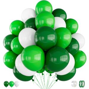 Green and White Balloons, 60 Pcs 12 inch Dark Green Balloons White Party Balloon Natural Latex Balloon for Jungle Safari Birthday Baby Shower Party Decorations