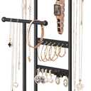 SONGMICS Jewelry Holder, Jewelry Organizer, 3 Tiers and 1 Tray, Jewelry Display Stand with Metal Frame, Necklace Earring Bracelet Holder, for Rings, Ink Black and Caramel Brown UJJS03CB