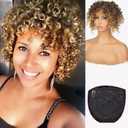 KRSI Short Afro Curly Synthetic Hair Topper Hair Pieces for Men and Women, Omber Blond Wiglets Hairpieces Toppers Pieces Wigs for Black Women With Thinning Hair Topper With Bangs (1B/27)