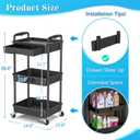 SUNALLY 3 Tier Rolling Cart with Drawer, Bathroom Storage Organizer with 2 Lockable Wheels, Multifunctional Rolling Storage Cart for Bathroom, Kitchen, Office, Craft, Makeup, Baby Essentials, Black