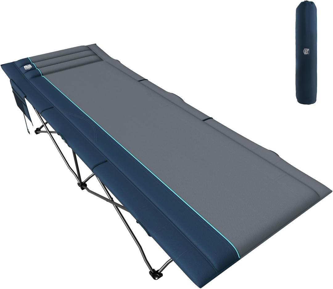 TIMBER RIDGE Extra Wide Heavy Duty Camping Cot for Adult, Easy Set Up Oversized Sleeping Cot with Carry Bag for Camping, Travel and Outdoors, Support up to 450lbs (Blue)