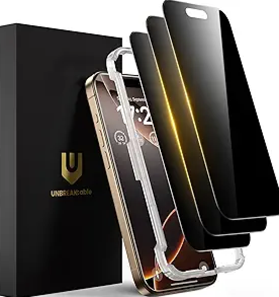 UNBREAKcable Privacy Screen Protector for iPhone 16 Pro, [2 Pack] Shatterproof Tempered Glass [25°Anti-spy][Easy Installation Frame][99.99% HD Clear][9H Hardness] [Anti-Fingerprint] for iPhone 6.3"