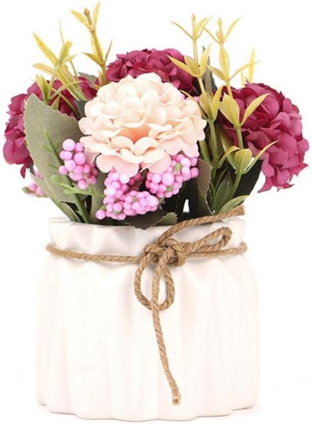 Fake Hydrangeas with Pot, Mini Hydrangea Artificial Flowers Artificial Plant in Ceramic Vase for Office Desktop Decorations (White)