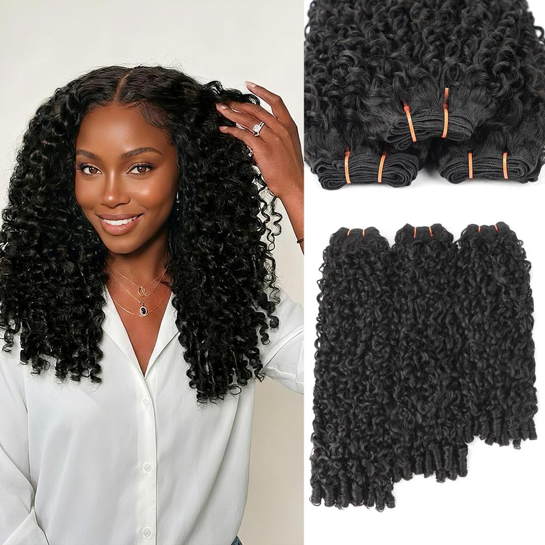 Burmese Curly Bundles 14 16 18 Inch Natural Black,100% Pure Protein Fiber Close to Virgin Human Hair, 3C4A Textured With Spiral Curls Ends, Hair Extensions for Black Women(1B 14 16 18)