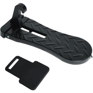 Car Door Step with Latch Protector, Extended Foldable Aluminum Alloy Car Step, Thickened Rubber Gasket for Car Door Step Hook Stand on Both Feet Universal Roof Rack Access 500lbs Capacity - Black