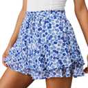 Flowy Shorts for Women Casual Cute Floral Skorts Chiffon Ruffle Tennis Mini Skirts Butterfly Summer Boho Shorts (Blue, S)