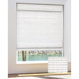 Cordless Bamboo Roman Shades w/Valance, 42.5" W × 64" H, Alpine Ivory | High Level of Privacy Protection, for Interior Windows