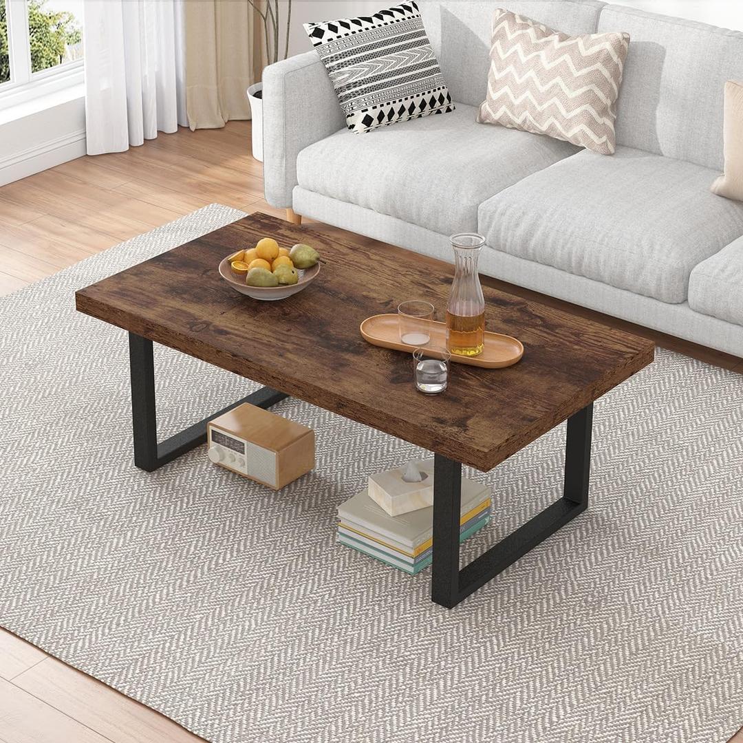 IBF Rustic Brown Coffee Table, Industrial Wood Living Room Table 39 Inch