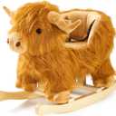 Baby Rocking Horse,Highlander Cattle Wooden Rocking Horse for Toddlers 1 Year Old Cute Cow Stuffed Plush Ride-on Toy Rocking Animal for Baby Boys and Girls Nursery/Child Christmas or Birthday Gift